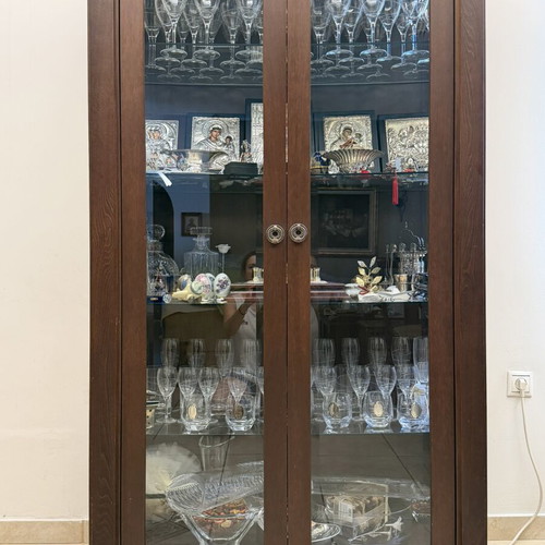 Living room showcase cabinet, solid walnut wood, classic design