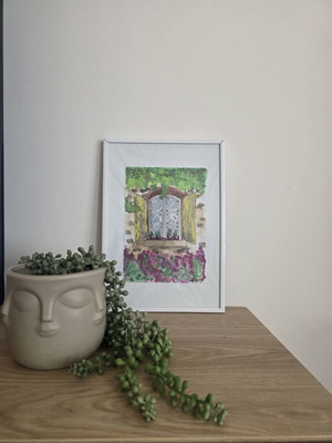 Mediterranean Window ακουαρέλα πρωτότυπο έργο τέχνης