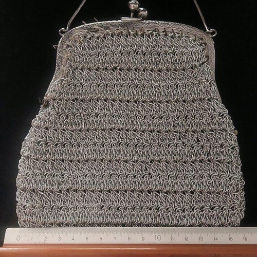 Vintage knitted small evening bag like new, silver