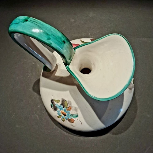 Vintage Italian Pottery Pitcher hand painted with floral relief