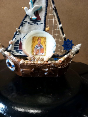 Handmade ship like new with shells and Saint Nicholas icon