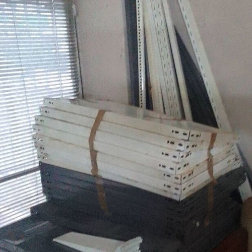 Dexion Type Shelves And Columns Used, Various Sizes, Grey And White