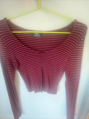 Bershka striped long-sleeve burgundy blouse like new, size S