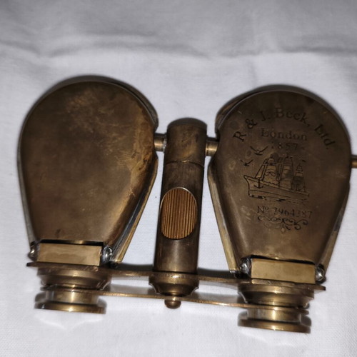 Vintage brass decorative binoculars with leather case, new