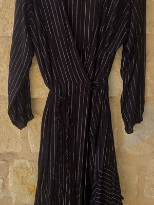 RusttyDustty Black Pinstripe Long Sleeve Wrap Dress like new