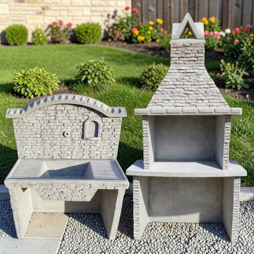 Lidia Summer Kitchen Concrete Set for Garden with Sink and Barbecue