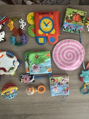Baby toys set with soft books and rattles