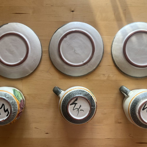 Ceramic cups with saucers used, hand-painted, set