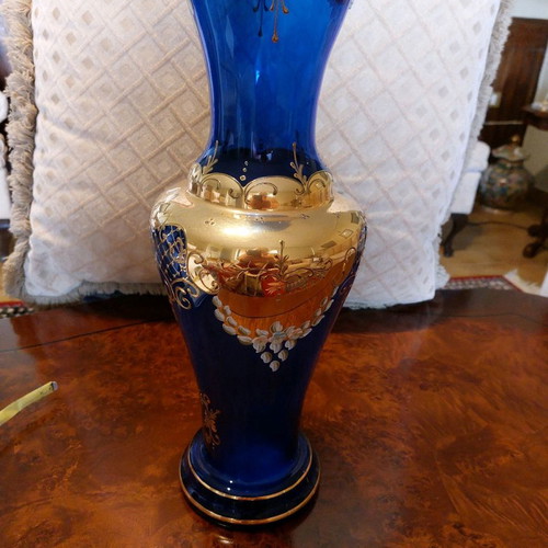 Large Bohemia vase used 44×17 cm with hand painting and 24k gold from 1950