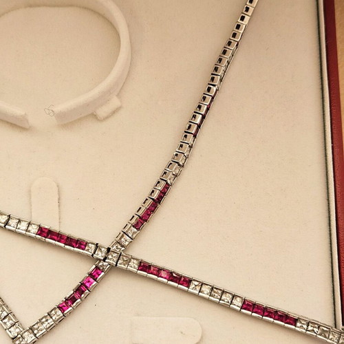 Silver Tennis Necklace and Bracelet 925 set like new with two-color zircon