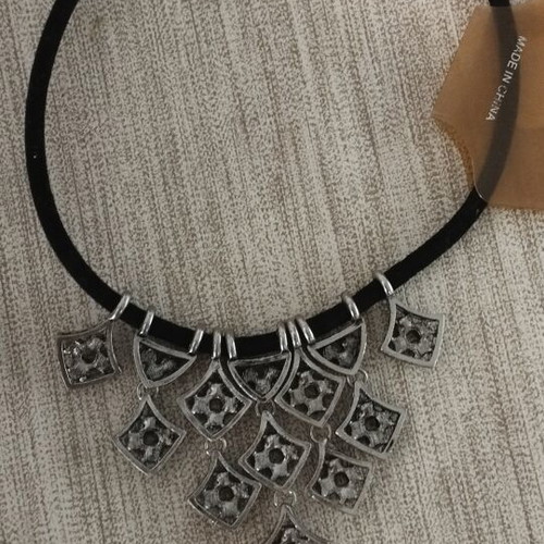 Velvet Boho-Chic Choker Necklace with Geometric Pendants, Al'Oro