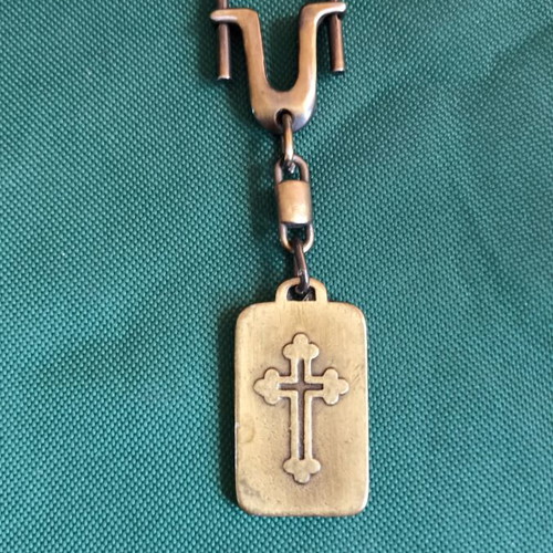 Collectible Double-Sided Religious Metal Keychain Cross & Virgin Mary vintage