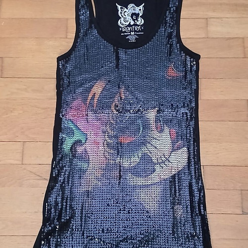 Iron Fist black sleeveless elastic blouse with sequins size Medium like new