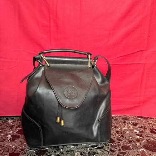 Leather shoulder bag black with gold details used