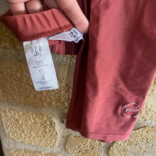 PCP women's leggings like new, metallic red and navy blue, embroidered logo