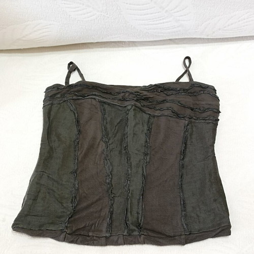 Women's khaki green T-shirt with stitched front design