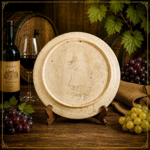 Old wall plate with wine cellar and barrel theme, possibly German