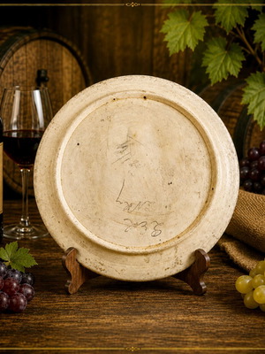 Old wall plate with wine cellar and barrel theme, possibly German