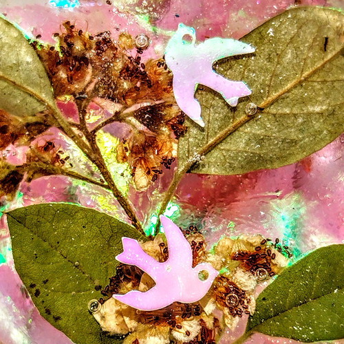 Paperweight handmade from resin with flowers and hologram effect new
