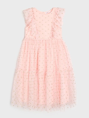 Dress with tulle and polka dot hearts, new, size 104 cm