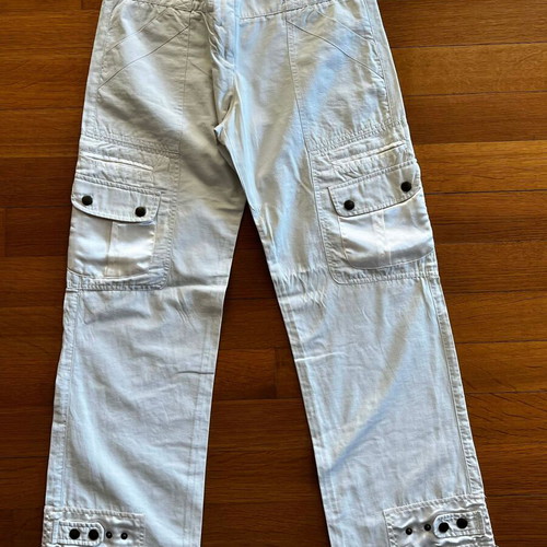 Beige straight-leg cargo pants with satin pockets like new, size S