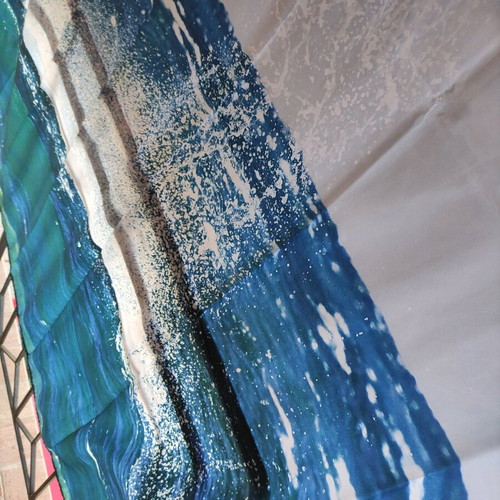 Waterproof shower curtain with dolphin print and blue rings 2x1.80 new