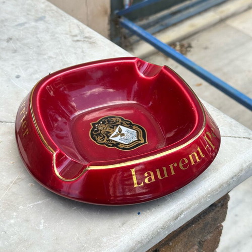 Laurent-Perrier ashtray used, red porcelain with gold details