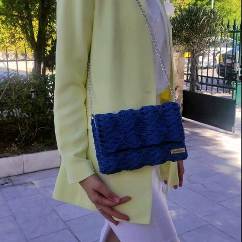 Handmade blue shoulder bag clutch, new