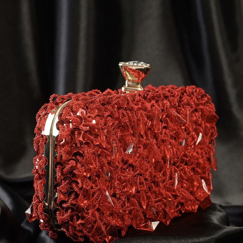 Red evening clutch bag, handmade
