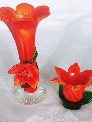 Βάζο και κηροπήγιο Art Glass 60'-70' σαν καινούργια, χειροποίητα Murano