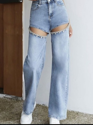 Occult дънки нови голям размер с разкъсвания и кристали