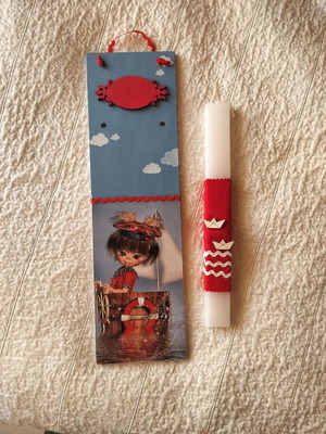 Πασχαλινή λαμπάδα για κορίτσι χειροποίητη με διακοσμητικό ταμπελάκι