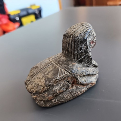 Egyptian Revival Sphinx Scarab Figurine used, hand-carved artifact replica