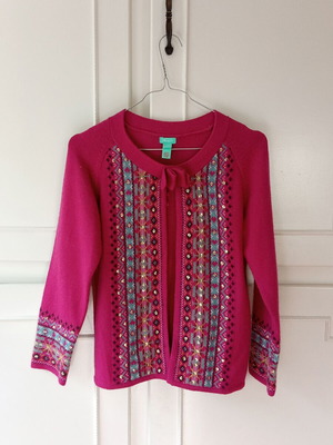 Monsoon wool cardigan like new, pink with gold sequins and bow