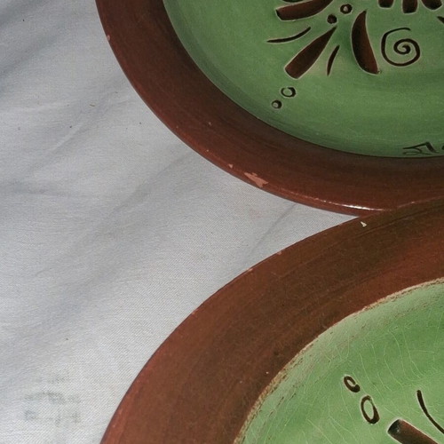 Pair of handmade Sifnos ceramic plates 23 & 24 cm, like new