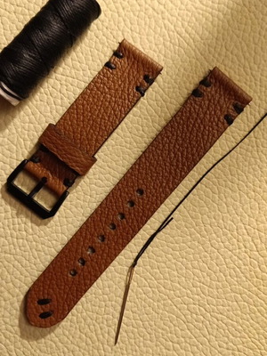 Rugged Red handmade leather watch strap top grain leather brown