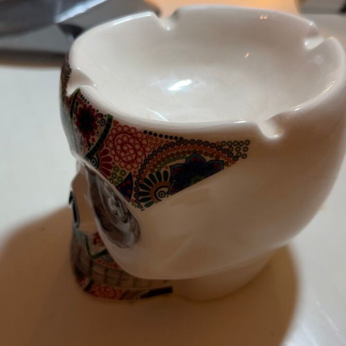 Ceramic Sugar Skull Ashtray Mexican Style