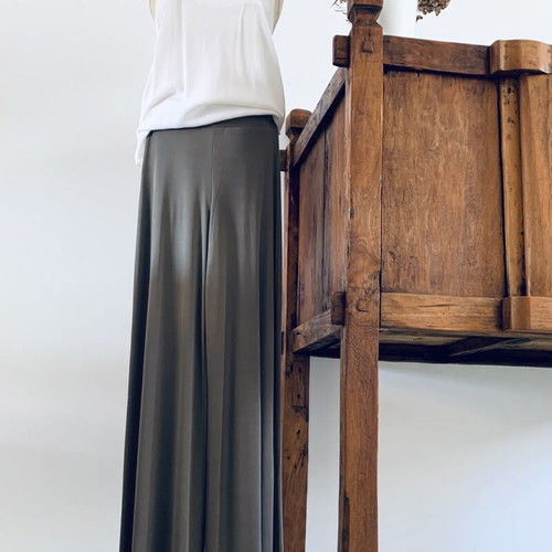 Stelios Koudounaris jersey wide-leg pants, olive color, size S