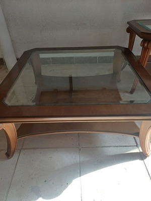 Coffee table made of solid wood and glass new