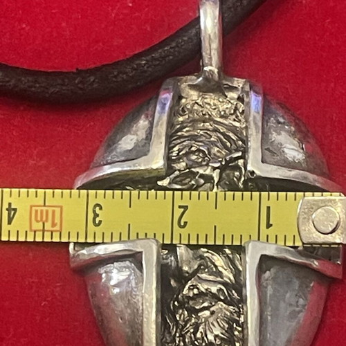 Stavros pendant with Christ depiction silver mass handcrafted used with leather cord