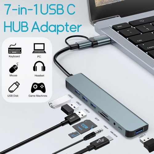 USB-C 8-in-1 Hub New Multifunctional Adapter with USB-A, SD/TF Reader, Audio Jack