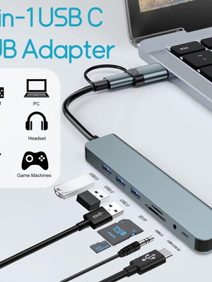 USB-C 8-in-1 Hub New Multifunctional Adapter with USB-A, SD/TF Reader, Audio Jack