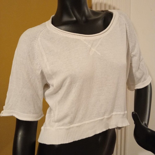Cache Cache knitted cropped blouse white new M/L