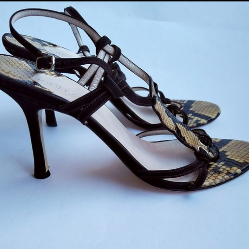 UNÜTZER high heel sandals, brown suede snake print, size 40