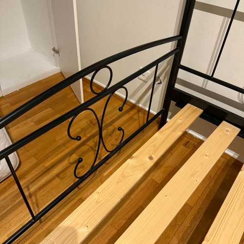 Half-Double Bed with Mattress 120x200 Like New, Handmade Metal Frame