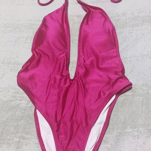 One-piece swimsuit with V opening new, fuchsia, size S/M