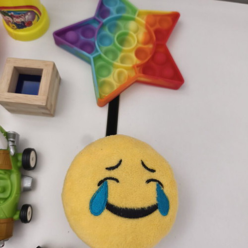 Various toys used, bubble bottle empty