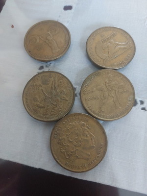100 Drachma Coins Used, Collection of 5 Sports and Alexander the Great