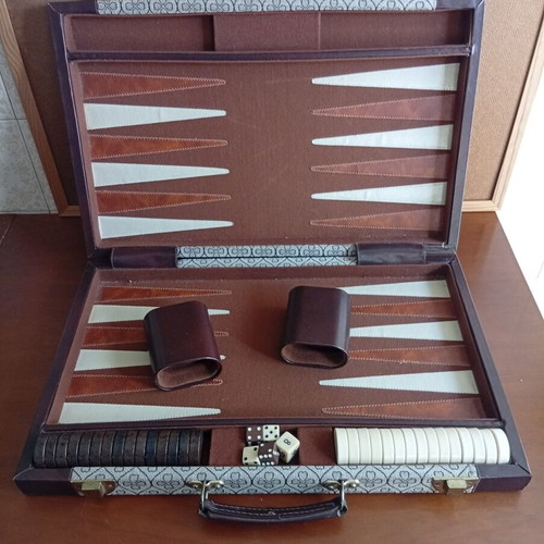 Backgammon vintage case set used, complete board game