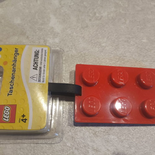 Red LEGO 2x3 luggage or bag tag